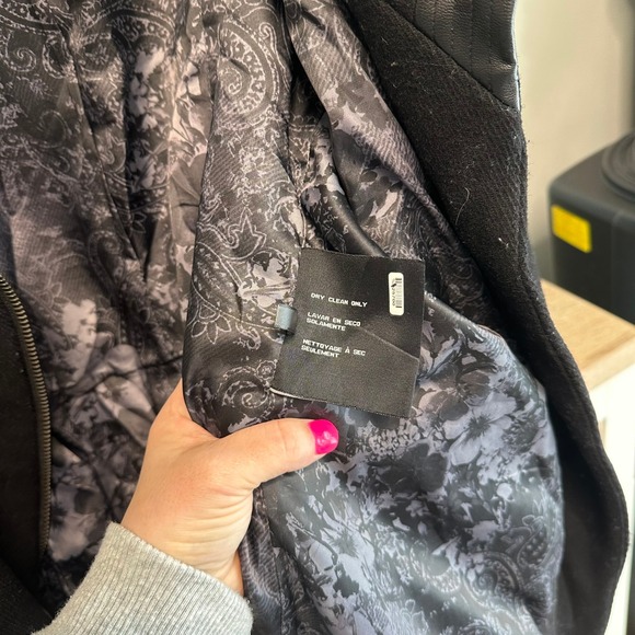 Y2K GUESS Wool Blend Belted Trench Coat Faux Fur Leather Moto Chic Mob Wife Sz L - Picture 6 of 14